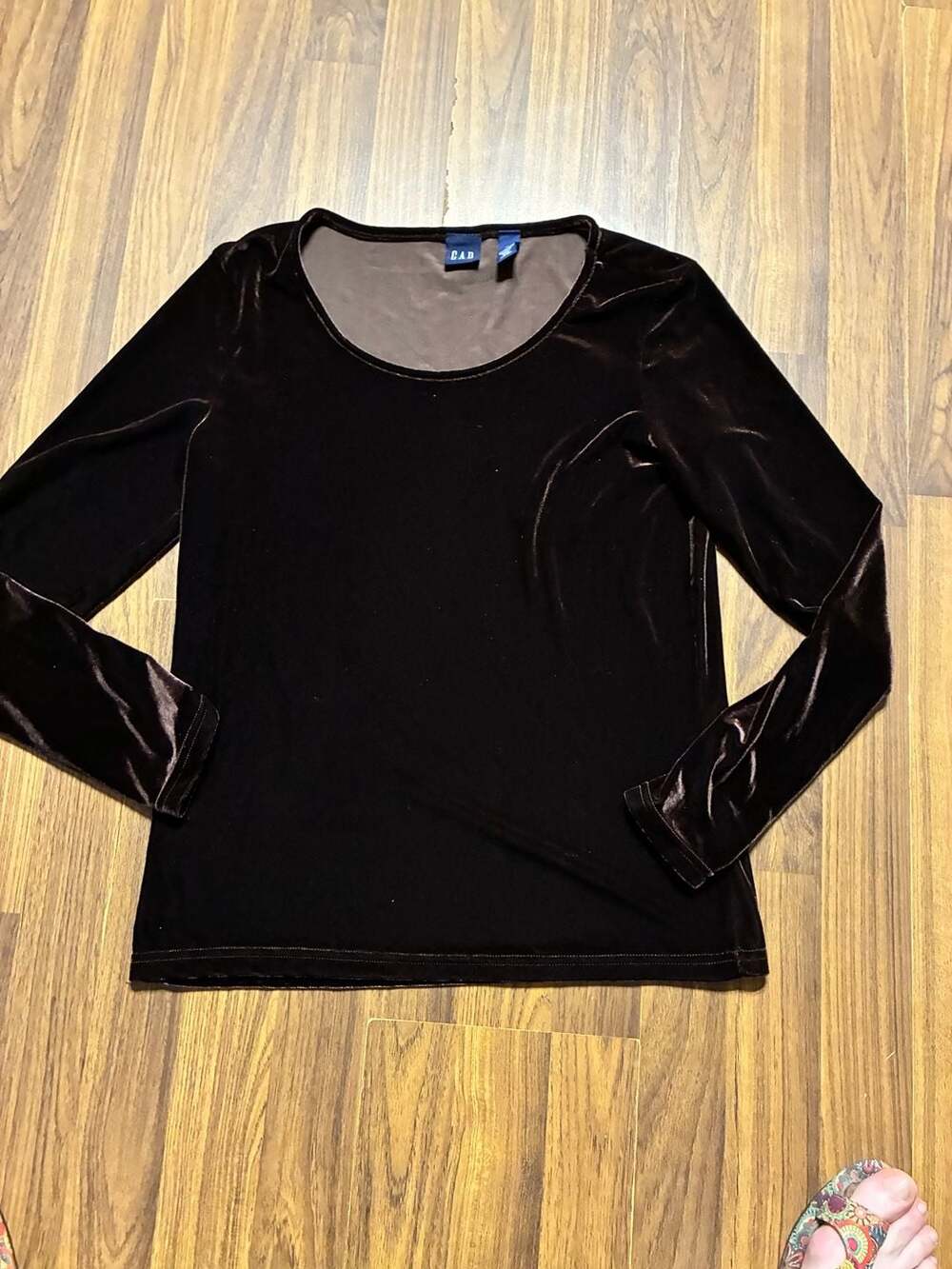 Gap Brown Stretch Velvet Long Sleeve Scoop Neck Top